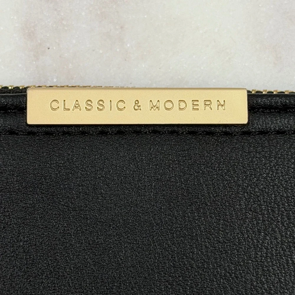 Tailian Black Blush Pink Slim Bifold Wallet Gold Classic & Modern Logo